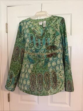 Emma James Green Paisley V-Neck Tunic Top